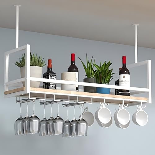 Yopappol Ceiling Hanging Shelves for Wine Bottle Plants Books Storage Rack Metal Iron Art Plant Shelf Flower Pot Stand, Upside Down Wine Glass Holder for Bar Cafe Kitchen (Size : 100x30x60cm)