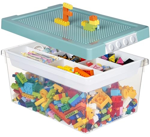 Greentainer Aufbewahrungsbox Spielzeug mit Deckel & AbnehmbaresTablett & Bauplatte,Spielzeug Box aus PP,Aufbewahrungskorb,Spielzeugkiste für zimmer Aufbewahrungsbehälter für Blöcke