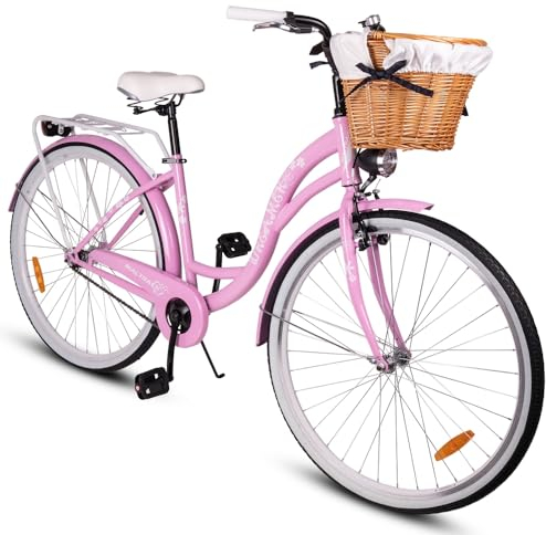 Maltrack Stadtfahrrad Dreamer mit Korb, 1-Gang, 28 Zoll, Rückleuchten, Gepäckträger, Klingel, Fahrrad Citybike Damenfahrrad, Rosa