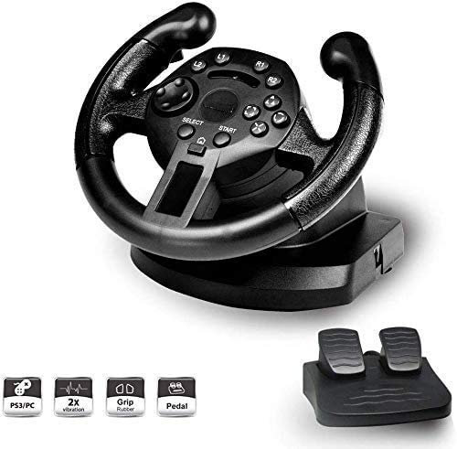 RajoNN Gaming Racing Wheel, Manette de Jeu Compatible avec contrôleur de Conduite simulé PS3/PC, Direction de Jeu par Vibration