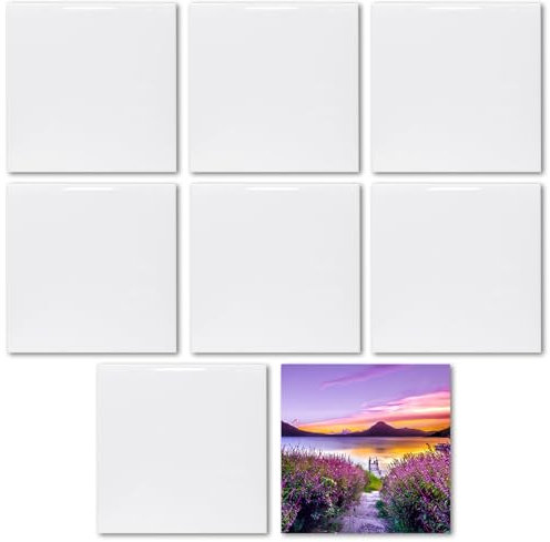 MR.R Lot de 8 carreaux de céramique blancs brillants de 20 x 20 cm pour impression par transfert à chaud, cadre photo personnalisé pour mariage, cadeau d'anniversaire, décoration (20 x 20 cm)