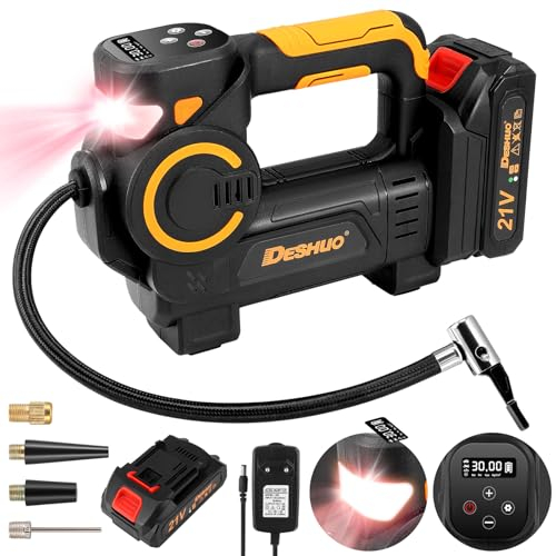Gonfiatore a Batteria Compressore Aria Portatile, Elettrico 160PSI con Batteria, Gonfiatore Pneumatici con Auto-Stop Air Compressor, Schermo LCD Digitale e Torcia LED, per Bicicletta Auto Moto