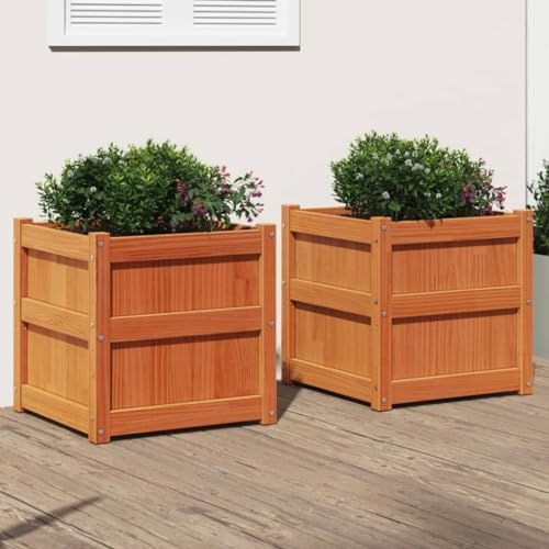 Iiaky Pflanzkübel 2 STK. Blumenkasten PflanzgefäßE FüR Draussen PflanzenküBel Wachsbraun Massivholz Kiefer - 837429