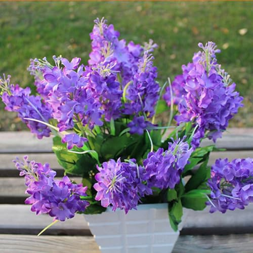 Whychstore Flores artificiales realistas de jacinto, ramo de lavanda artificial, elegantes flores falsas de jacinto para decoración de oficina, fiesta y hogar (morado oscuro)