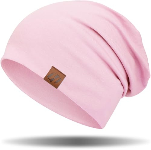 GXCROR Mössa kvinnor män, beanie män damer slouch beanie mössa, bomull mjuk tunn mössa, lätt andningsaktiv lång mössa, kemomössa för alla årstider, ROSA, one size