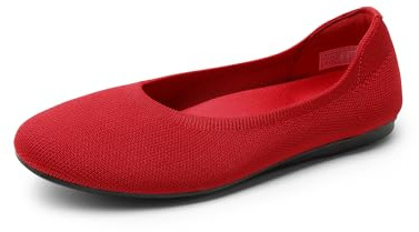 DREAM PAIRS Wide Ballet Flats Shoes for Women, Width Foldable Knit Women's Flats with Arch Support, Comfortable Shoes for Women Dressy Casual Work Office,Size 6W,Red-Knit,DWUWFA2403