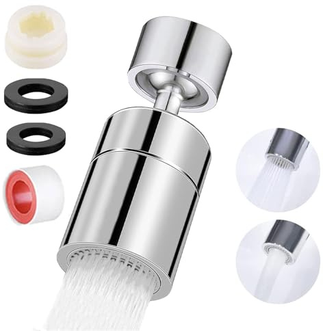 LightBeacon Wasserhahn Aufsatz, Wasserhahn-Strahlregler 360° Drehbar, Wassersparer mit 2 Sprühfunktion, Drehbarer Luftsprudler für Küchenarmaturen aus Messing