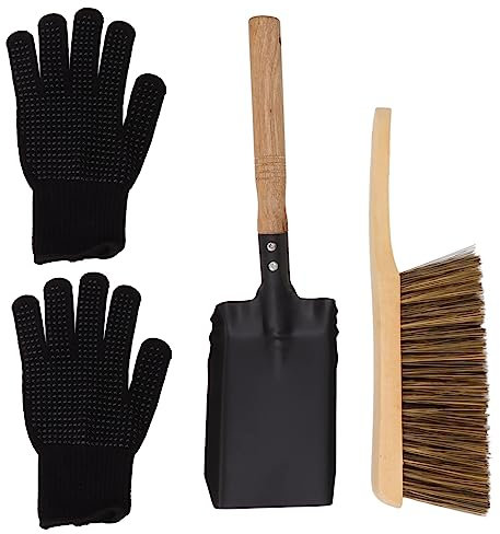 DriKou Seau à Cendres, Accessoires de cheminée, Brosse, Gants en Silicone Noirs, pelles Pratiques, Pelle à Cendres pour Cuisine, lit, canapé, Manteau, Dessus de Table
