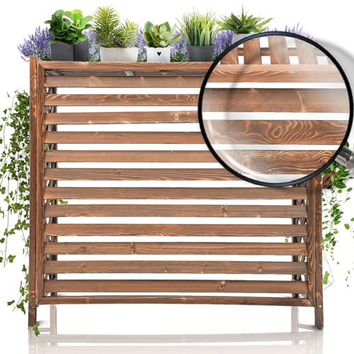 BOKNI Couverture de climatiseur, Support de Fleur de climatiseur autoportant, Stores de Coquille de climatisation de Support de climatiseur en Bois extérieur, Conception de volet pour l'extérieur