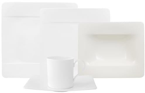 Villeroy & Boch Modern Grace Service de table 30 pièces | Assiettes à soupe, assiettes à petit-déjeuner, tasses à café et soucoupes pour 6 personnes | Porcelaine de qualité supérieure | Blanc