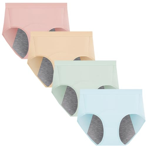 Lohhbve Femmes Haute Taille période Culottes 4 Paquet sous-vêtements menstruels Respirant imperméable Pantalons Collants de Coton