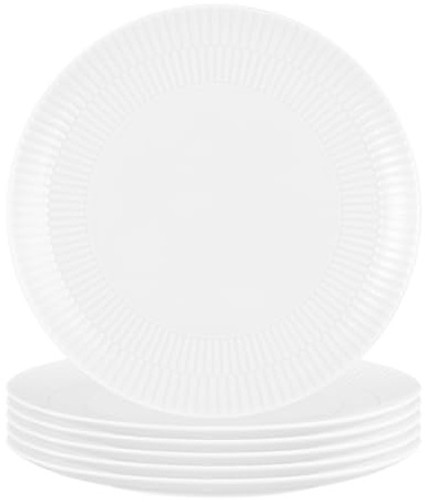 Seltmann Weiden Amina Weiß Frühstücksteller 6er Set, 23 cm, Runde Kuchenteller mit dezentem Relief-Muster, Spülmaschinen- und Mikrowellenfest, Porzellan, Weiß