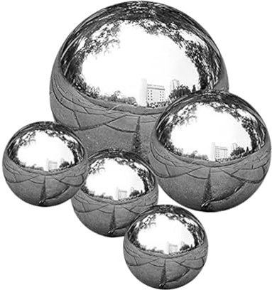 OFFSCH 5 Stück Spiegelkugeln aus Edelstahl Silber Hochglanzpoliert Reflektierend ohne Sichtbare Fugen für Garten und Innendekoration