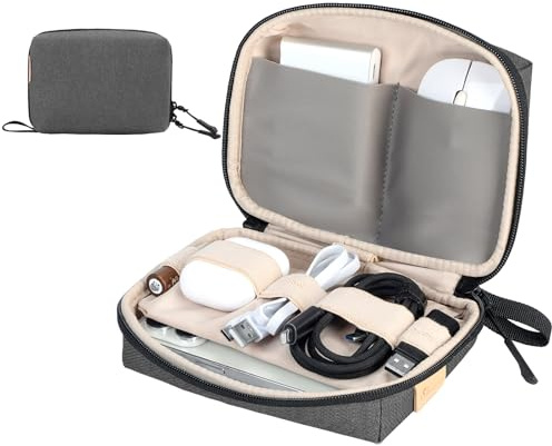 SIMTOP Kabel Organizer Tasche Klein,Kompakter Elektronik Organizer für Laptop Zubehör,Cable Bag für Powerbank,Kabel,SD-Karten,Ideal für Reisen,Büro und Fotografie,Grau