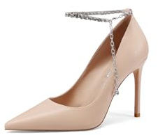 QUEEN HELENA Décolleté con Tacco a Spillo Scarpe Eleganti con Cinturino con Strass Donna K3690 (Nude Pu, Sistema Taglie Calzature EU, Adulto, Donna, Numero, Media, 38)