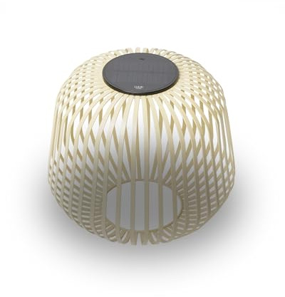 LUUK Studio Moderne Solarlampe, Kabellos, Windlicht, USB-C, Sand Braun, M | Minimalistische Außenleuchte für Balkon und Terrasse, dimmbare & kabellos, warmweißes Licht, Gartenlicht