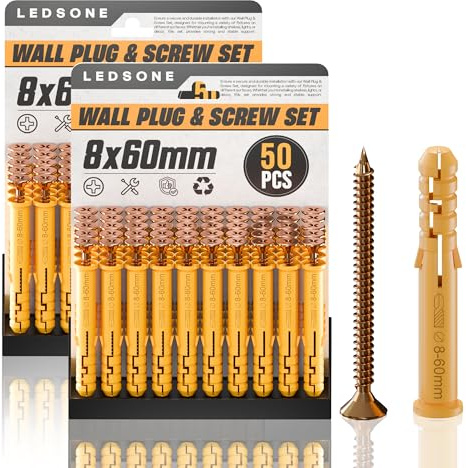 50pcs X 2Pack Screws and Wall Plugs Set 8 x 60mm Masonry Screw Expansion Anchor Bolts, M6 M8 Wall Plugs and Screws, for Brick Concrete Drywall Self Tapping Screw and Wall Plug