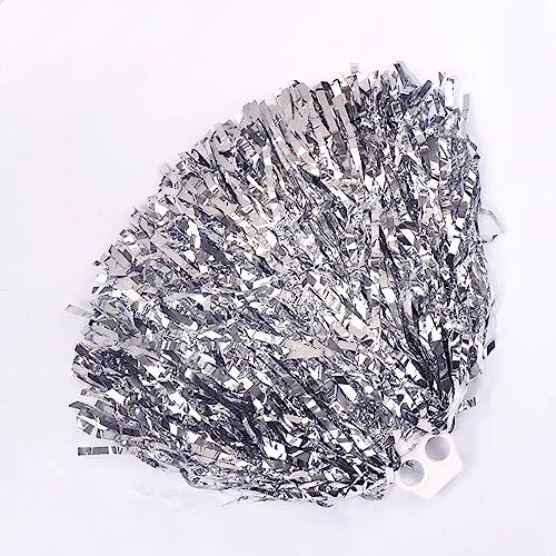 Anevous 2 Stück Cheerleader Pompons, Pom Poms Cheerleading, Sportkader Pompons Cheerleader, Metallfolie Cheerleading Pom Poms Handblume für Sports Wettbewerb Karnevalspartys Abendkleid,Silber 100g
