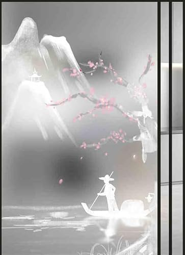 Fensterfolie Blickdicht 60X120CM Chinesischer Stil Sichtschutzfolie Fenster von Aussen Anti-Uv,Fenster Folie Blickschutz für Badezimmer, Duschkabine Sowie Türen, Umkleide