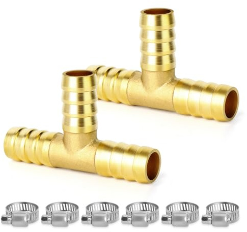 TAILONZ 2Pzs T Latón 10mm 3 Vías Manguera | Cuerpo De Latón, Espigas Barbadas, Sellado Hermético, Para Aire/Agua/Aceite/Combustible.