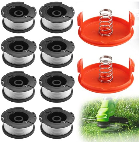 Foydream Bobina Decespugliatore, 12 Pack Bobine Tagliaerba per Tagliabordi Black & Decker, 9,14m Lunghezza, Diametro 1,65mm con 8 Bobine Tagliaerbas, 2 Copri Bobina e 2 Molla, Filo Tagliabordi