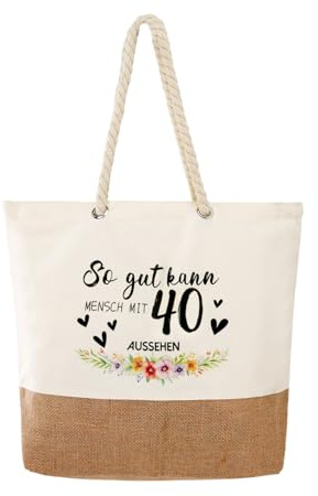Zidoley Borsa per la Spesa in Juta, Regalo di Compleanno per Donne 30-70 Anni, Mamma e Nonna (40.)