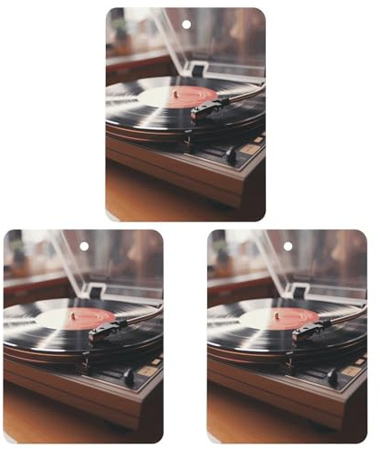 3PCS Record Player Car Air Freshener Hanging Scented Cards Cute tea Car Fresheners Long Lasting New Cars Scents for Women Men Natural Air Freshener with Lanyard Automotive Freshies