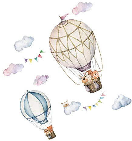 Milisten Wandtattoo Heißluftballon mit Cartoon Tieren Pvc Leicht Anzubringen Rückstandsfrei Entfernbar für Kinderzimmer und Schlafzimmer