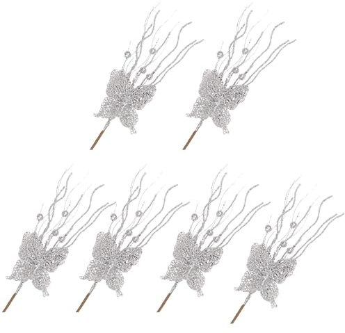 SUMMITDRAGON 6 bacche di agrifoglio artificiali, ramo di fiori artificiali, decorazione per Natale, Ringraziamento, fiocco dorato