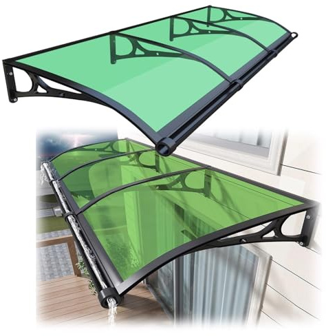 Rain Canopy Awning Front Door Canopy for Outdoor Window Porch Shade Patio Roof Cover UV Protection Door Awnings Exterior Polycarbonate Board UV and Snow Protection(Grass green,80x180cm)