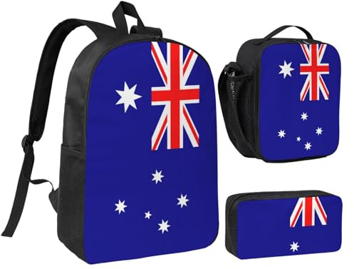 LXqlSS Mochila con estampado de bandera australiana para uso diario, juego de 3 mochilas con lonchera y estuche para lápices
