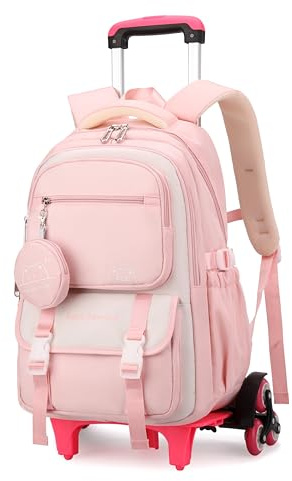 ETAISHOW Rolling Backpack for Girls Kids Backpack with Wheels Elementary School Roller Bookbag Trolley School Bag for Travel Pink
