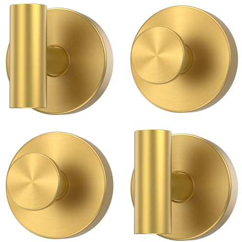 TNTGMG Gancho para toallas, 4 ganchos de acero inoxidable, 6 x 6 cm, montaje en pared, gancho con ventosa, sin taladrar, colgador de puerta dorado para baño, cocina, vidrio, espejo, dormitorio, hotel