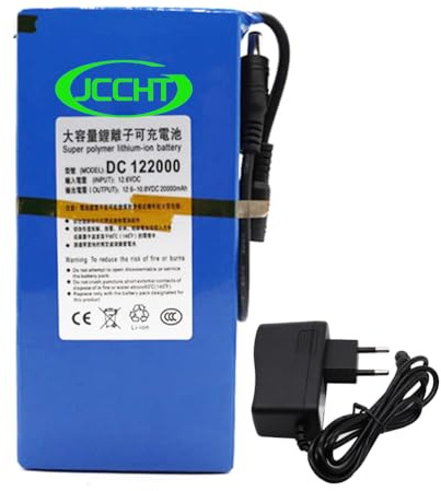 JCCHT Batería de polímero de Litio de 12 V CC, 20 Ah, 20 000 mAh, Recargable, de Repuesto, portátil, con Cargador para luz, Audio y Bomba de Agua de 12 V.