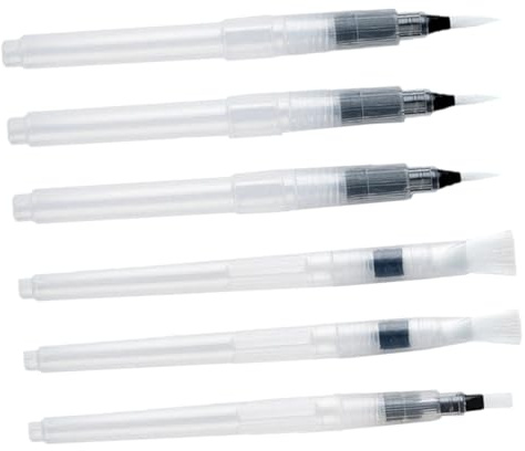 WRITWAA 6 Piezas Pinceles Acuarela con Punta y Depósito Recargable Rotuladores de Agua Portátiles para Pintura Artística y Caligrafía Control Preciso de Tinta para Principiantes