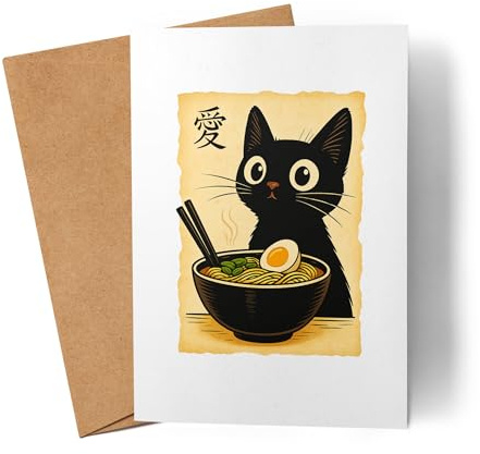 Lilavie-Design Katze Karte Grußkarte Japanisch Ramen Retro Geschenk Katzenliebhaber
