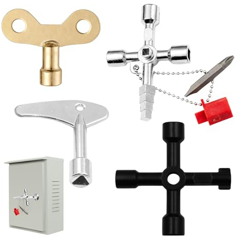 4PCS 4 Way Utility Key & 7 in 1 Radiator Key with Bit,Gas Meter Box Key for Bleeding Radiators/Air Vent, Radiator Bleed Key, Triangular Key for Water Gas Electric Plumbers Tool
