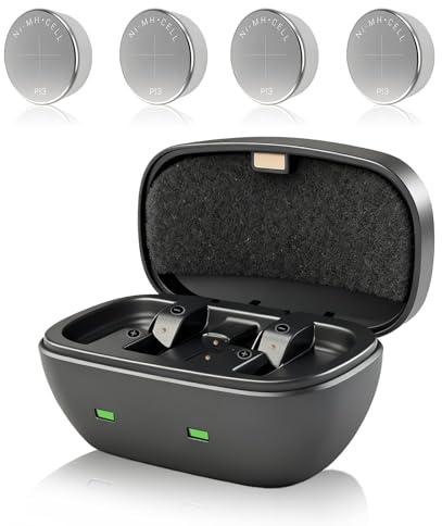 Chargeur pour appareil auditif P13 amélioré et kit de piles rechargeables, lot de 4 piles rechargeables résistantes aux fuites 28 mAh pour appareils auditifs avec chargeur de batterie (4 batteries +