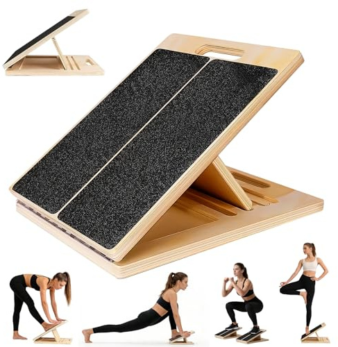 Kuvarix Wadendehner aus Holz, Balance Board Erwachsene, Tragbares Schrägbrett 5 Winkel Einstellbar, Wooden Slant Board Wadenstrecke Mit Griff für Stretching, Pilates, Balance, Yoga, Physiotherapie