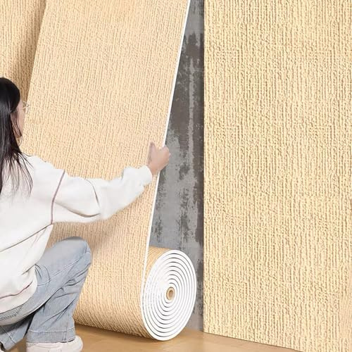 Générique Papier Peint Isolant Thermique pour Murs Intérieurs, Mousse de 5 Mm, Autocollant, Imperméable, Résistant À L'humidité et Offrant Une Isolation Thermique,Beige,L5m W50cm