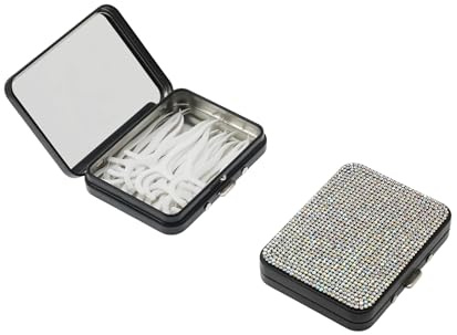 LIGHUFEIC 2Pack Bling Dental Floss Portable Case with Mirror,Refillable Portable Floss Pick Holder Container,Small Floss Dispenser for Travel, Dates,Dinners and Hotels(Black)