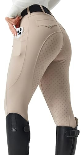 FitsT4 Sports Women's Horse Riding Pants Full Seat Equestrian Breeches High Waist Horseback Riding Tights with Pockets Apricot Small
