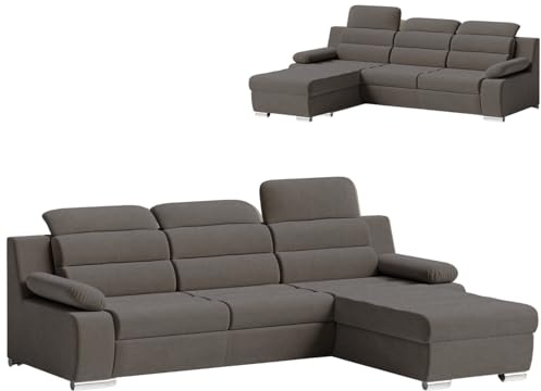 Robin Inspire Divano Angolare Convertibile a Forma di L - Destra - Divano Letto - Contenitore Letto - Poggiatesta Regolabili - Braccioli - Soggiorno Moderno - Tessuto Castel - Grigio Scuro Pavero