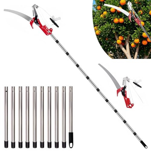 Astschere Teleskop, 82-410cm Manueller Astschneider mit Teleskopstiel, Einstellbare Länge Seilzug Gartensäge Baumsäge, Leichter Edelstahl Teleskopsäge Hochentaster für Sägen und Scheren