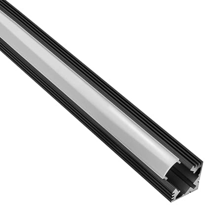 A19 LED Aluprofil Schwarz Eckprofil 90° für LED-Streifen 2m opal | Für sauber eingelegte LED-Streifen mit geschützter Führung und gleichmäßiger Lichtverteilung, Abdeckung opal