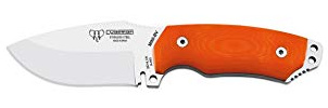 Cudeman Cuchillo 115-J Mini Boina Verde Hoja de Acero Böhler N-695 de 9 cm empuñadura de G-10 Naranja de 10 cm Funda de Cuero para Caza, Pesca, Supervivencia y bushcraft + Portabotellas Regalo