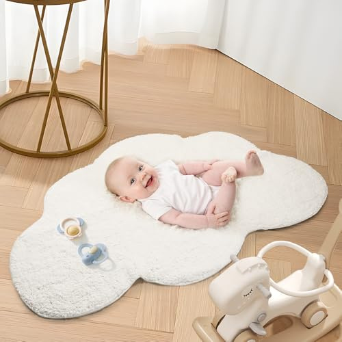 Teppich für Kinder, Wolkenform, Baby-Krabbelteppich, Kinderzimmer, weiche reine Baumwolle, luxuriöser Plüsch, handgefertigt, gestrickt, Dekoration, 101,6 x 66 cm