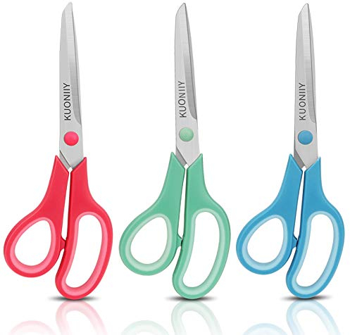 KUONIIY Scissors 8 Inch Soft Comfort-Grip Handles Sharp Blades, Set of 3