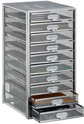 Relaxdays Lådlåda, 10 lådor, för DIN A4-dokument, organisationssystem för skrivbord, arkivförvaring, silver