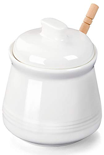 LEETOYI Honigglas mit Deckel und Honiglöffel, Keramik-Honigtopf, 340 ml (weiß)